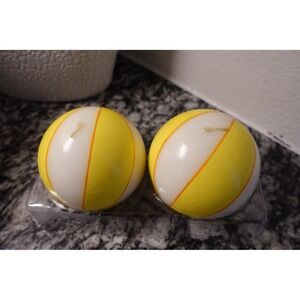 Vintage round yellow, white, and orange colors beach summer‎ candles pack of 2